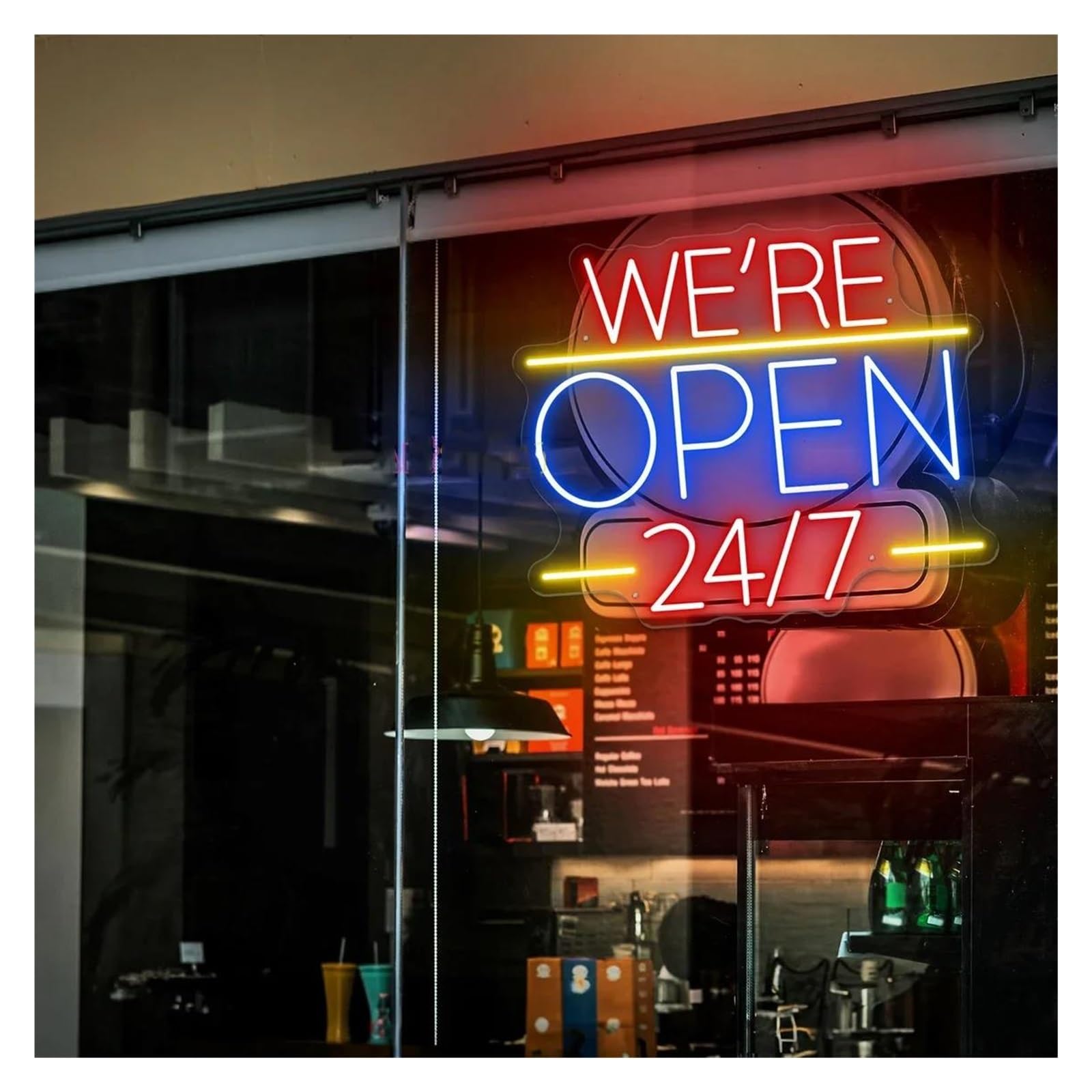 Shouxi D Sign Lamp "We're Open 24/7"Neon Sign, Open Welcome Sign Window Open Sign, Shop Open Wall Art Restaurant Business Open Sign 35Cm/40Cm/50Cm(,35Cm)