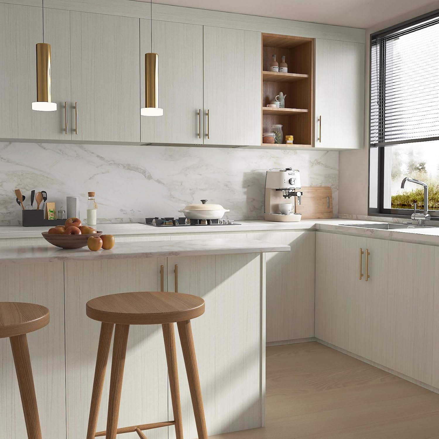 Stickyart Beige White Peel and Stick Wood Contact Paper Thick Kitchen Wood Grain Wallpaper Self Adhesive Wooden Contact Paper Waterproof Countertop Vinyl Wrap for Cabinets Furniture Bathroom 24"x160"