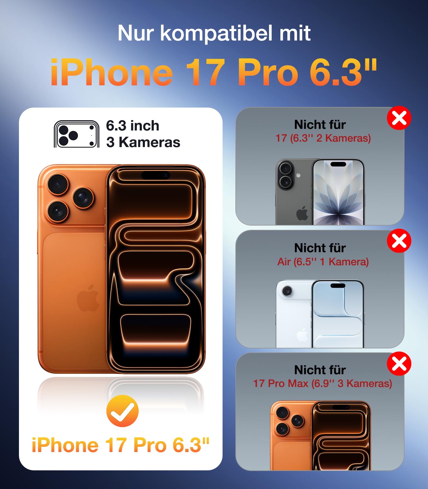 Diaclara für iPhone 17 Pro Hülle mit MagSafe, Militärschutz 360 Grad Vollschutz Schutzhülle mit integrierter Displayschutzfolie und Kameraschutz, Handyhülle Case für iPhone 17 Pro 6,3",Orange