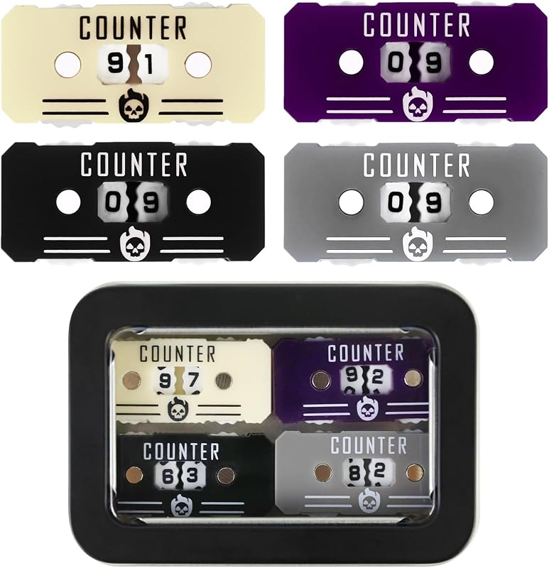 Contador de vida MTG de 4 piezas de dos dígitos con caja de metal, contador de vida de seguimiento de salud para Magic the gatering, compatible con juegos de cartas MTG Magic, accesorios RPG D&D CCG TCG, juegos de mesa