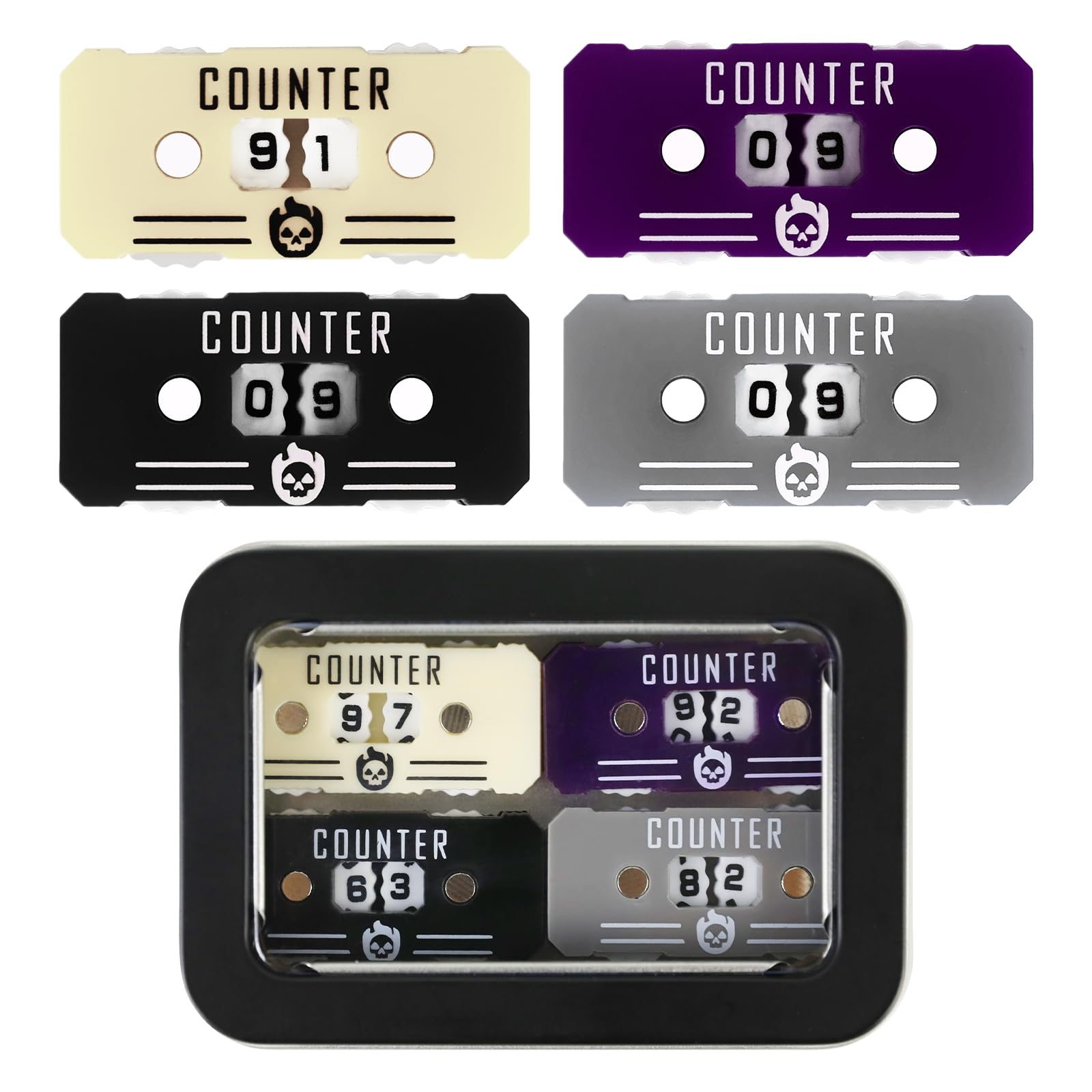 FIGURESLAB 4Pcs MTG Life Counter Twin Digits with Metal Box, Health Tracker Life Counter for Magic the gatering, Compatible with MTG Magic Card Games Accessories RPG D&D CCG TCG Tabletop Board Games
