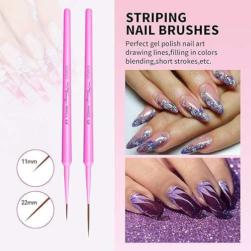 Miniatura 6 de Juego de 5 pinceles para delineadores de uñas, 5 unidades, pincel de rayas finas para uñas, esmalte de gel, diseños de pintura alargadas, tamaños