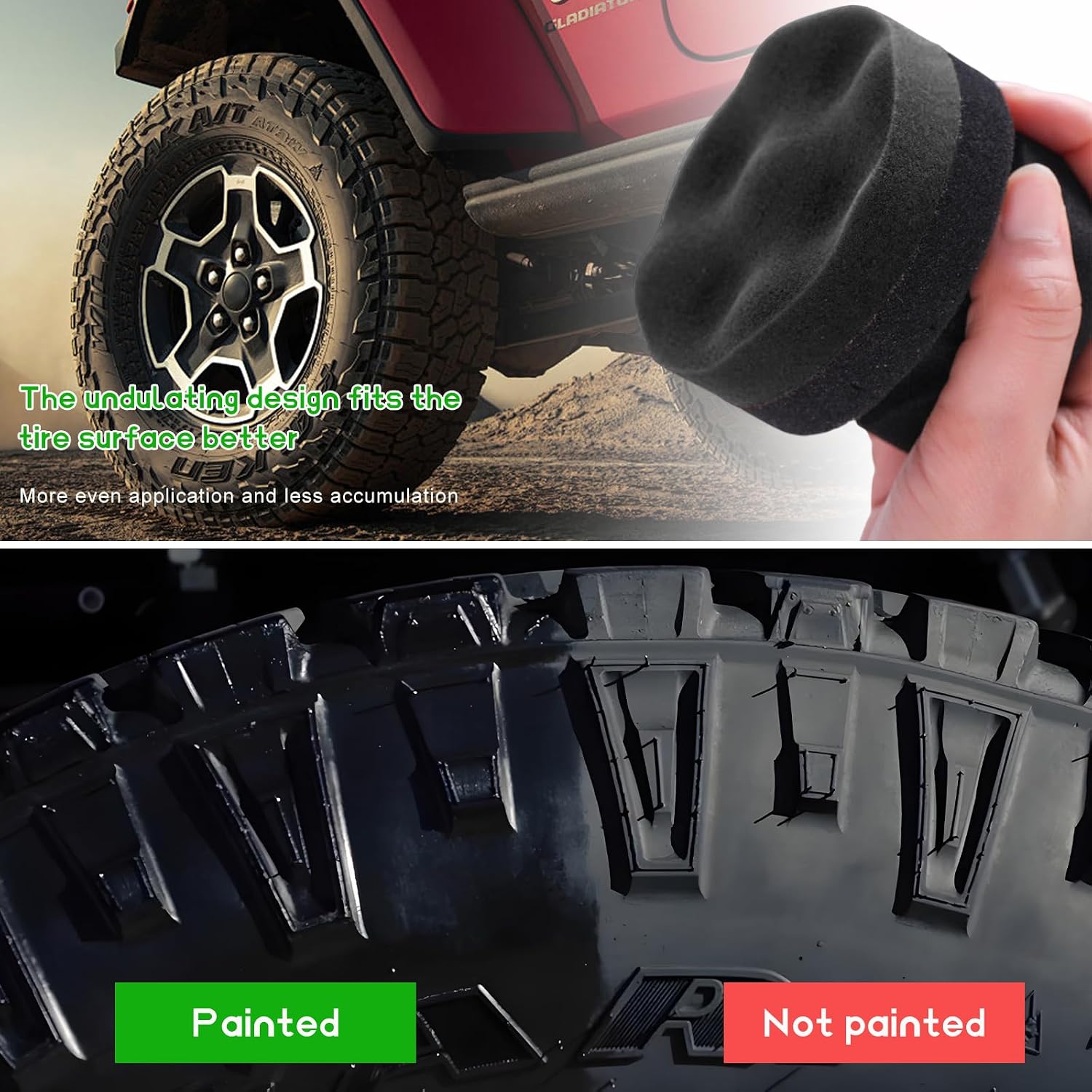 2PCS Tire Shine Applicator Pad, 3.15 Inch Car Detailing Foam Hex-Grip Tire Shine Sponge, Reusable Contoured Dressing Applicator for Automotive Wheel Care, Car Accessories (Black, Small)
