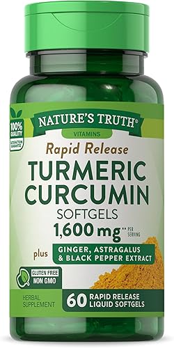 Nature's Truth Curcumina de cúrcuma 10 mg Cápsulas de gel blanda con jengibre, astrágalo y extracto de pimienta negra Sin OMG, suplemento sin