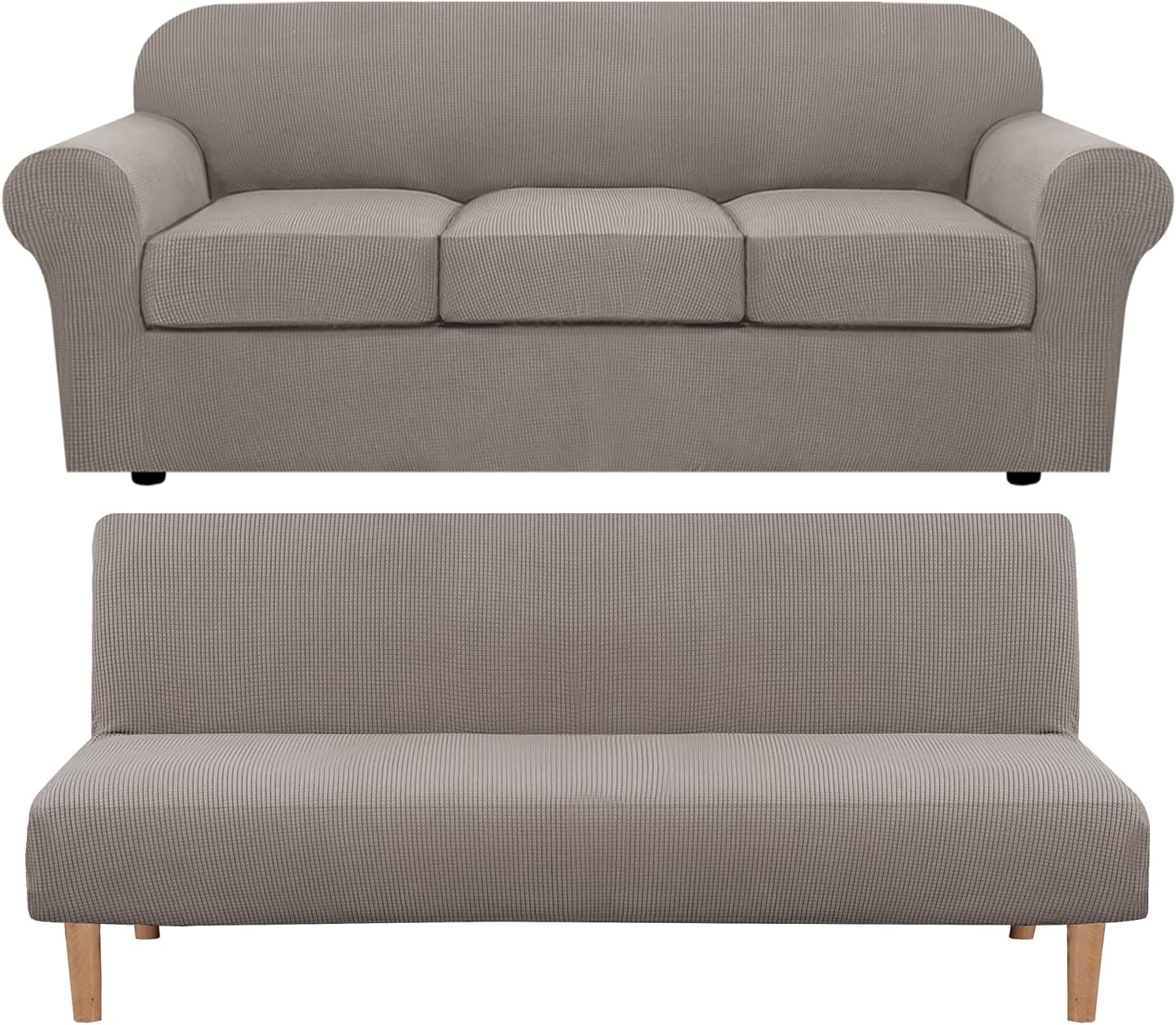 H.VERSAILTEX 4 Piece Stretch Sofa Covers for 3 Cushion Couch Bundles Armless Futon Cover, Taupe