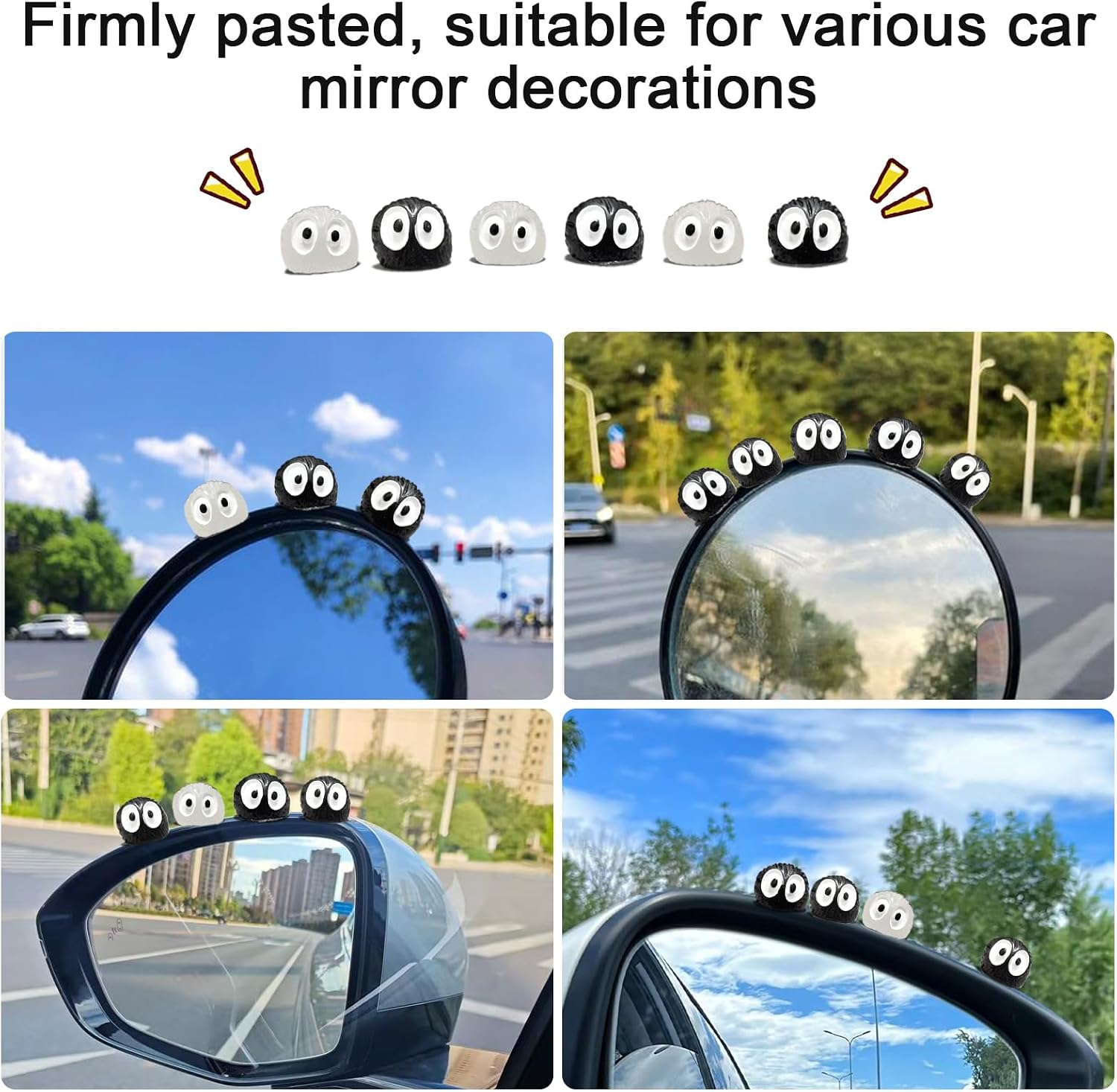 60 Pcs Soot Sprite Car Rearview Mirror, Contain 50Black Cute Soot Sprites and 10Glow in The Dark Soot Elf Ornament, Automotive Interior Decoration Accessories Dashboard Car Ornament Funny Gifts