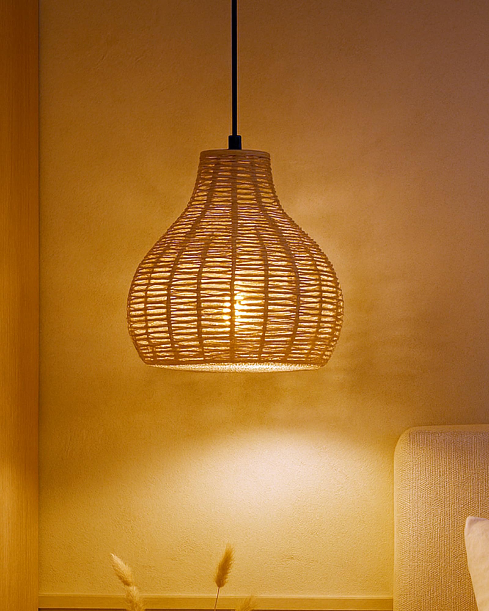 Homesakeยฎ Seagrass Chandelier Hanging Lamp Natural Rattan Weaving Single Light Fixture Rustic Ceiling Pendant Light for Kitchen Dining Room Restaurants Bars, Livra Collection, (Bottle)