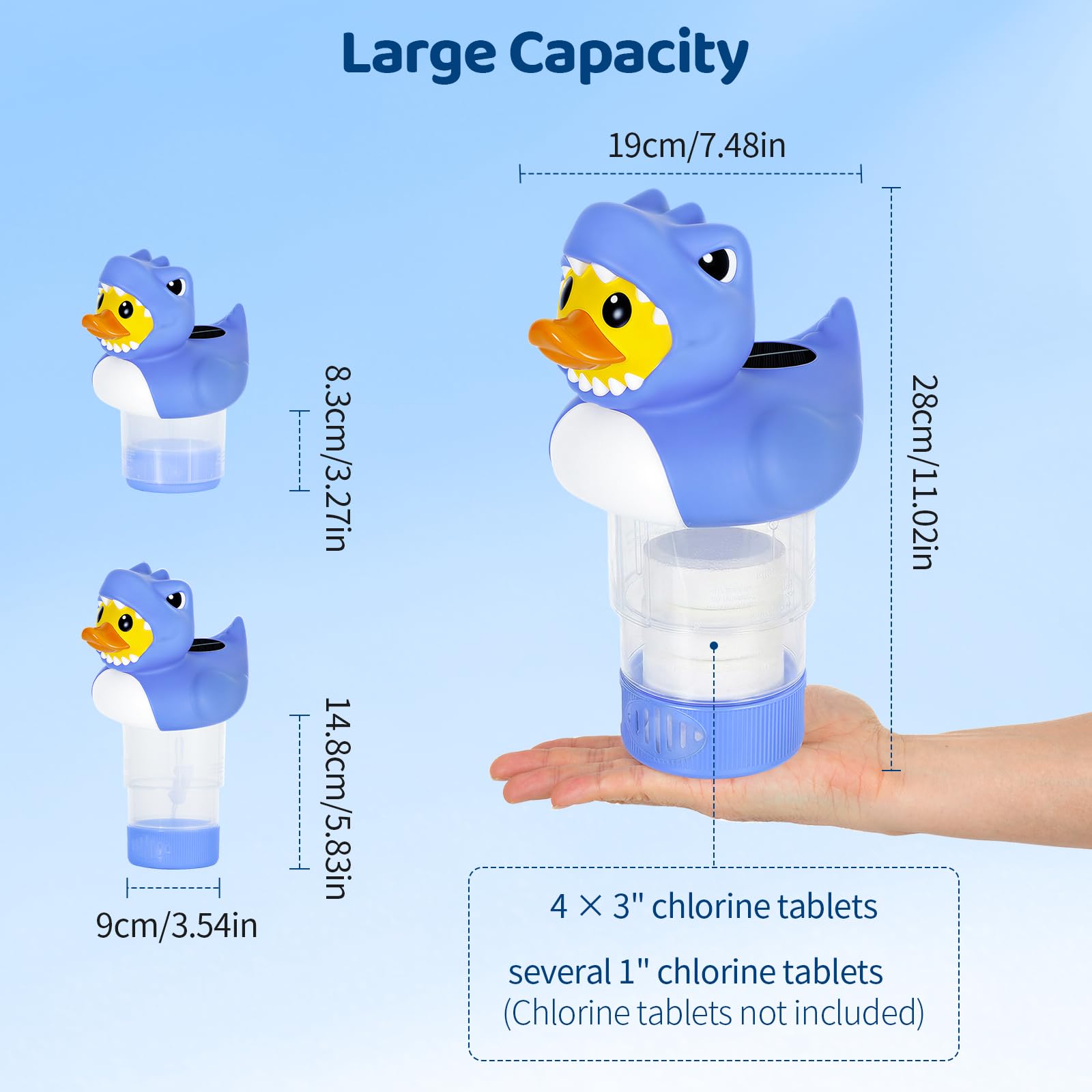 Housolution Flotteur Solaire de Chlore Piscine, Distributeur Flottant à Lumière, Convient Tablettes 4x3in, Libération Réglable, Ouverture Facile & Anti-Enfoncement,Flotteur Piscine Jacuzzi SPA, Canard