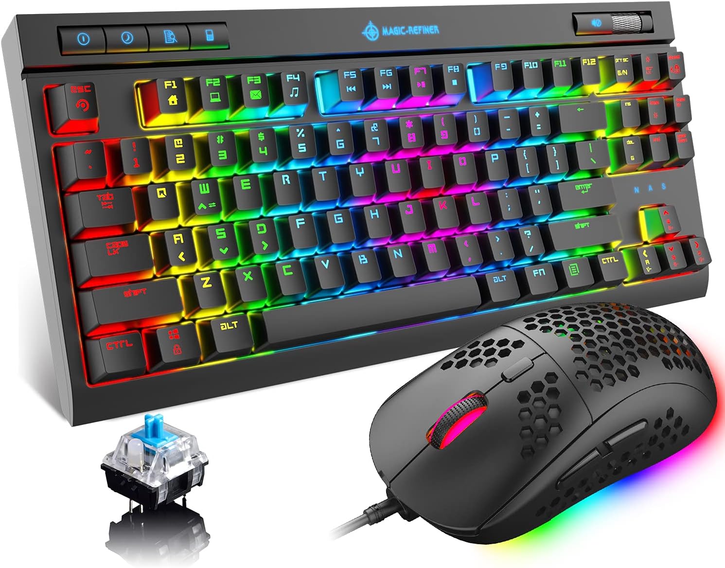 🔥 Cashback up to 70% RGB Rainbow Mechanical Gaming Keyboard and Mouse Combo Blue Switch 87 Keys Backlit Keybaord with Lightweight Honeycomb Shell Wired RGB Gaming Mouse 6400 DPI Mouse pad for PC Gamers Xbox One PS4 PS5 🔥 Hot Deals RGB Rainbow Mechanical Gaming Keyboard and Mouse Combo Blue Switch 87 Keys Backlit Keybaord with Lightweight Honeycomb Shell Wired RGB Gaming Mouse 6400 DPI Mouse pad for PC Gamers Xbox One PS4 PS5