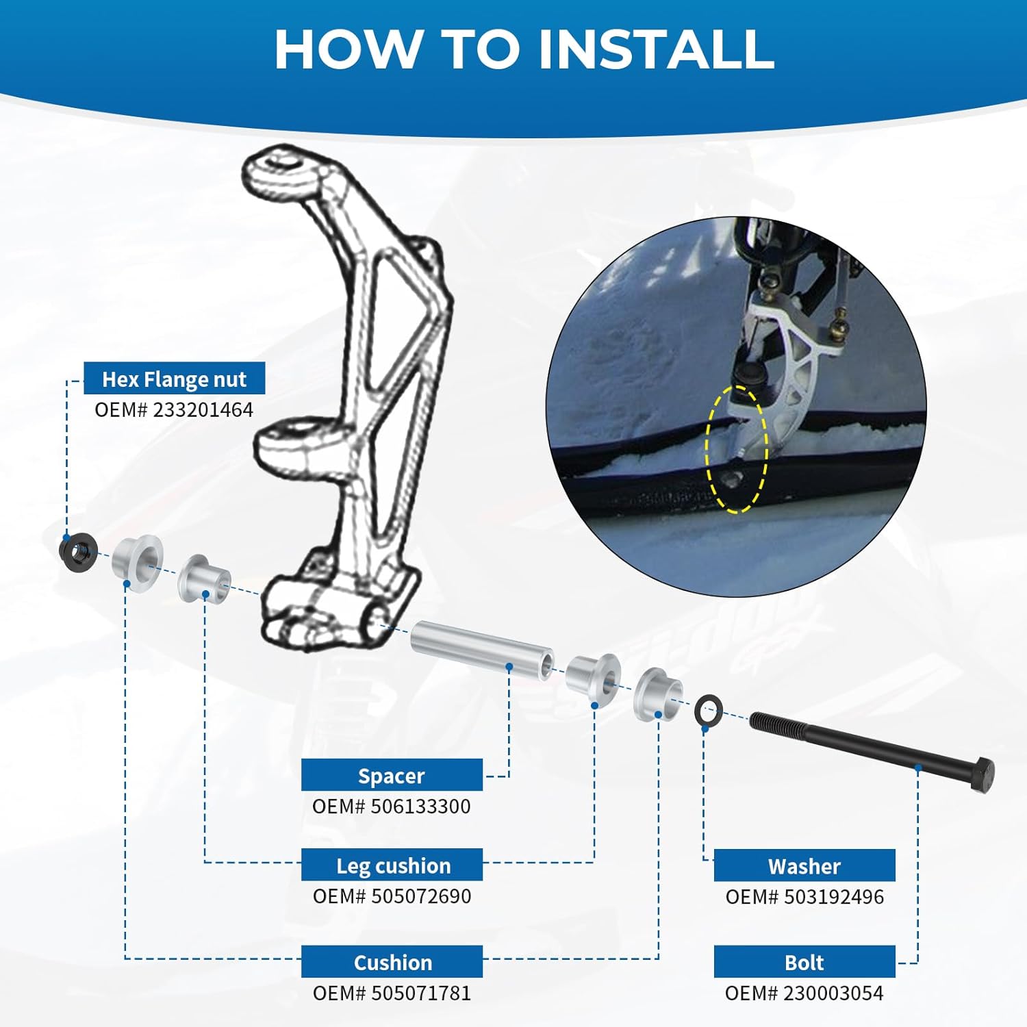 Front End Ski Leg Repair Kit for Ski-Doo GSX GTX MXZ Renegade Summit Grand Touring 2003-2015 OEM# 230003054 505072690 506133300 505071781