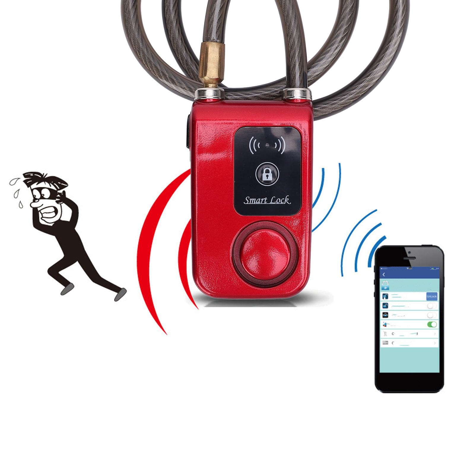 Lucchetto per Moto Bluetooth Intelligente Senza Chiave Durevole con Allarme a Vibrazione per Protezione Antifurto Ideale per i Ciclisti (Rossa)