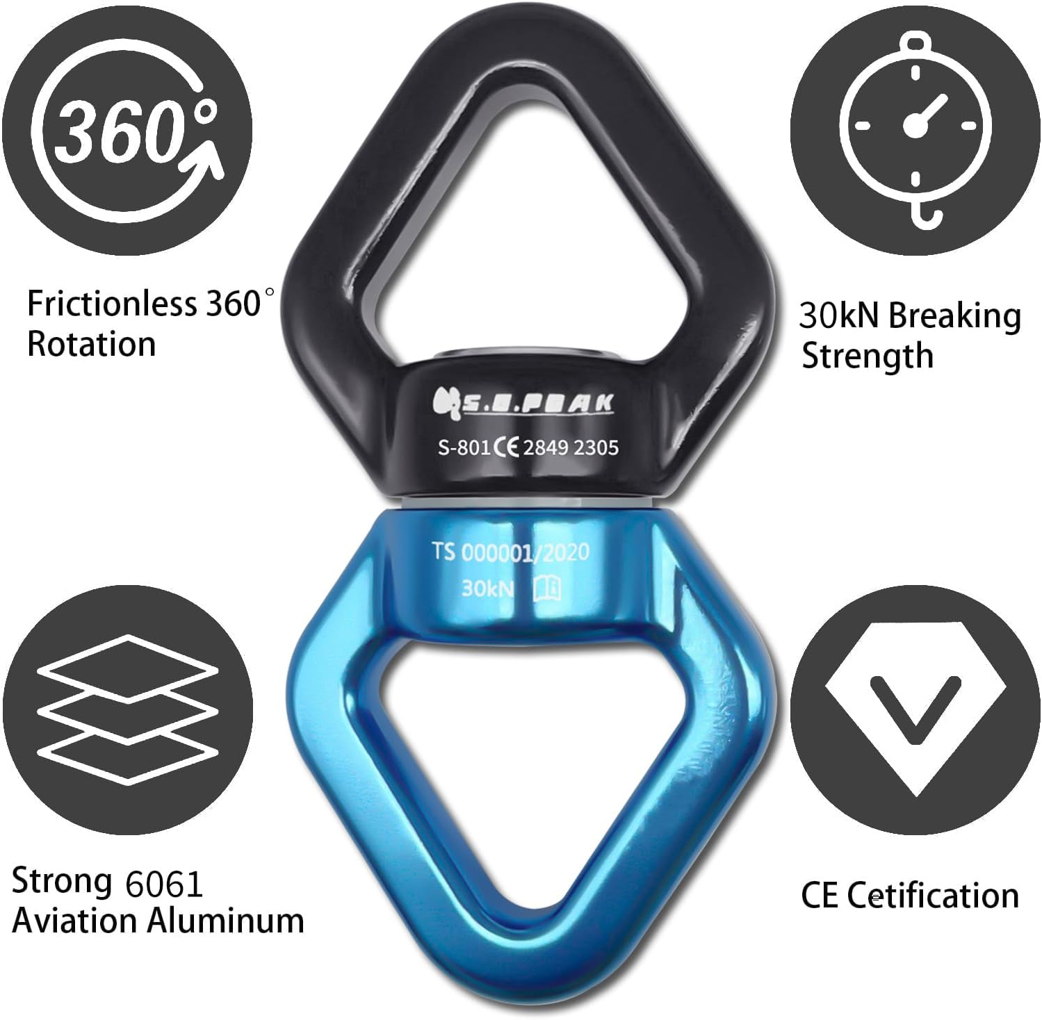 30kN Swing Swivel, CE Certified 360°Rotational Device, Silent Hanging Accessory for Tree Swing, Aerial Dance - Image 3