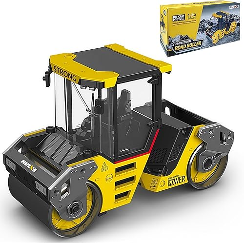 Brachiosaur Juguete de rodillo de doble tambor de metal a escala 150, vehículos de construcción de metal, modelo de rodillo de carretera, juguetes