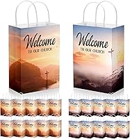 Vista 1 de Chuangdi 50 bolsas de bienvenida para iglesia a granel de 5.91 x 3.15 x 8.27 pulgadas, bolsas de papel con cruz cristiana, regalo religioso