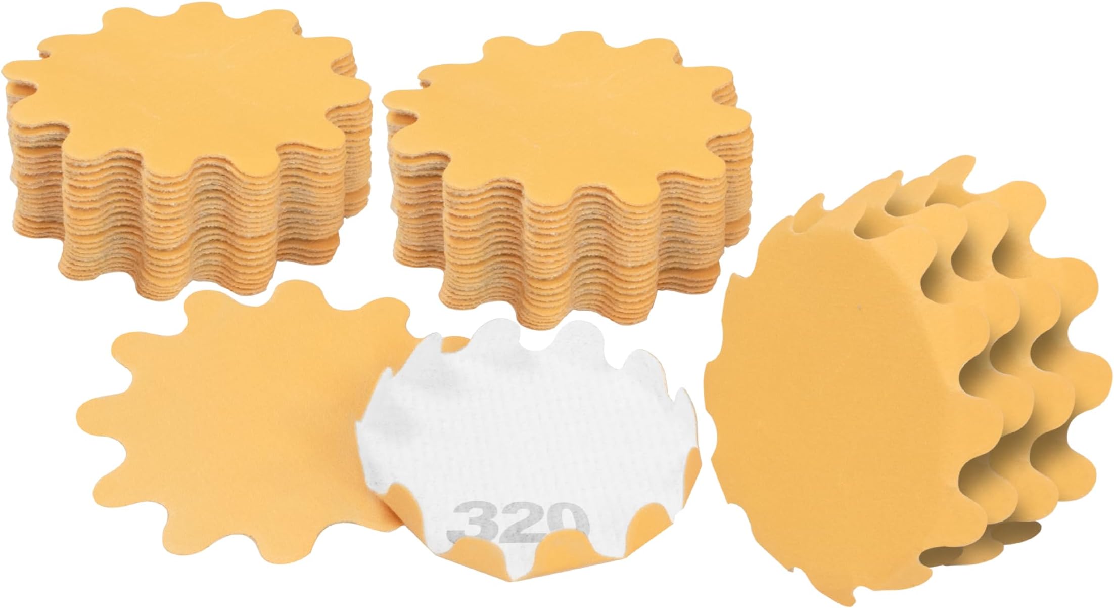 Keystone Flex Edge Gold 2 Inch Sanding Discs Hook and Loop Wavy Sandpaper for Bowl Sanders and Drill Sanding Attachments, Prevent Shifting, Single Grit - 50 Pack (320 Grit)