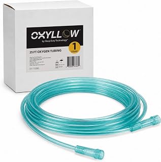 Oxyllow Premium 25 FT Oxygen Tubing - 1-Count - 6-Channel Kink-Resistant Air Flow - High-Visibility Green Tint - Universal End Connectors - Durable, Medical Grade Oxygen Therapy Accessory