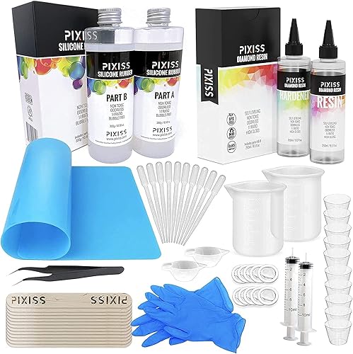 Pixiss Kit de fabricación de silicona, goma de silicona líquida y resina epoxi Pixiss Resina de fundición transparente para arte epoxi y resina con