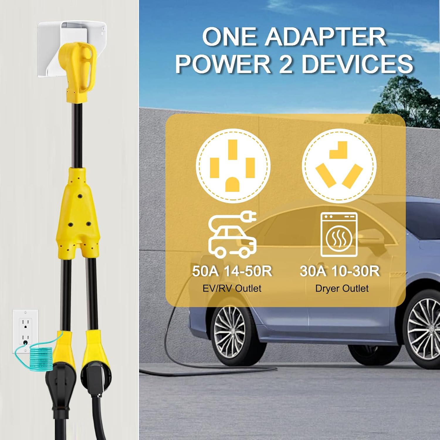 30 Amp Dryer Y Splitter to RV/EV, NEMA 10-30P to 14-50R/10-30R Splitter Power Adapter Cord, Dryer 3-Prong 30 AMP Y Adapter Cable for EV Charging at Dryer Outlet, STW 10 AWG, 3 FT, ETL Listed