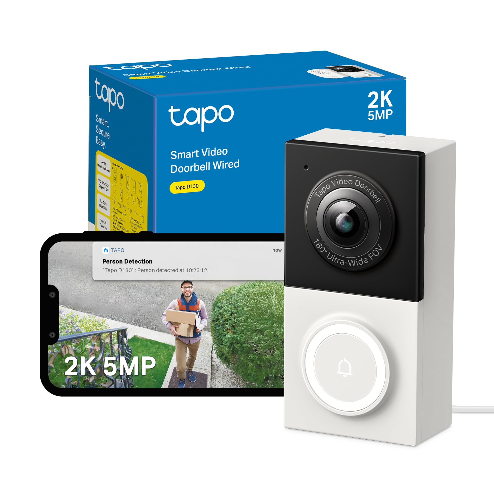 Tapo D230S1 2K 5MP Battery Video Doorbell Wireless, Security Camera Doorbell, Ring Chime