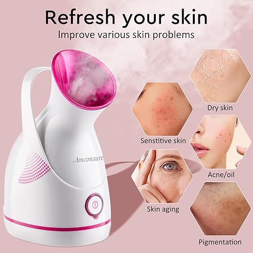 Miniatura 12 de Vaporizador facial, vaporizador facial nano iónico Amconsure para el hogar, humidificador de niebla cálida de 3.4 fl oz para mujeres, hidratante