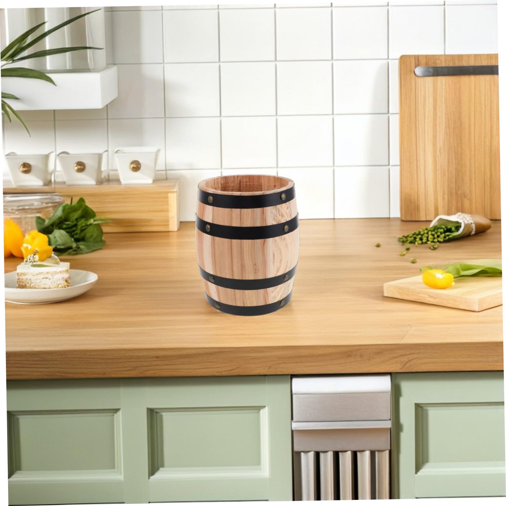 Cabilock Porte-ustensiles Rangement pour Baguettes et Cuillères en Bois Vintage de Style Rétro Design Gain de Place de Tonneau Beige pour Plan de Travail la Cuisine