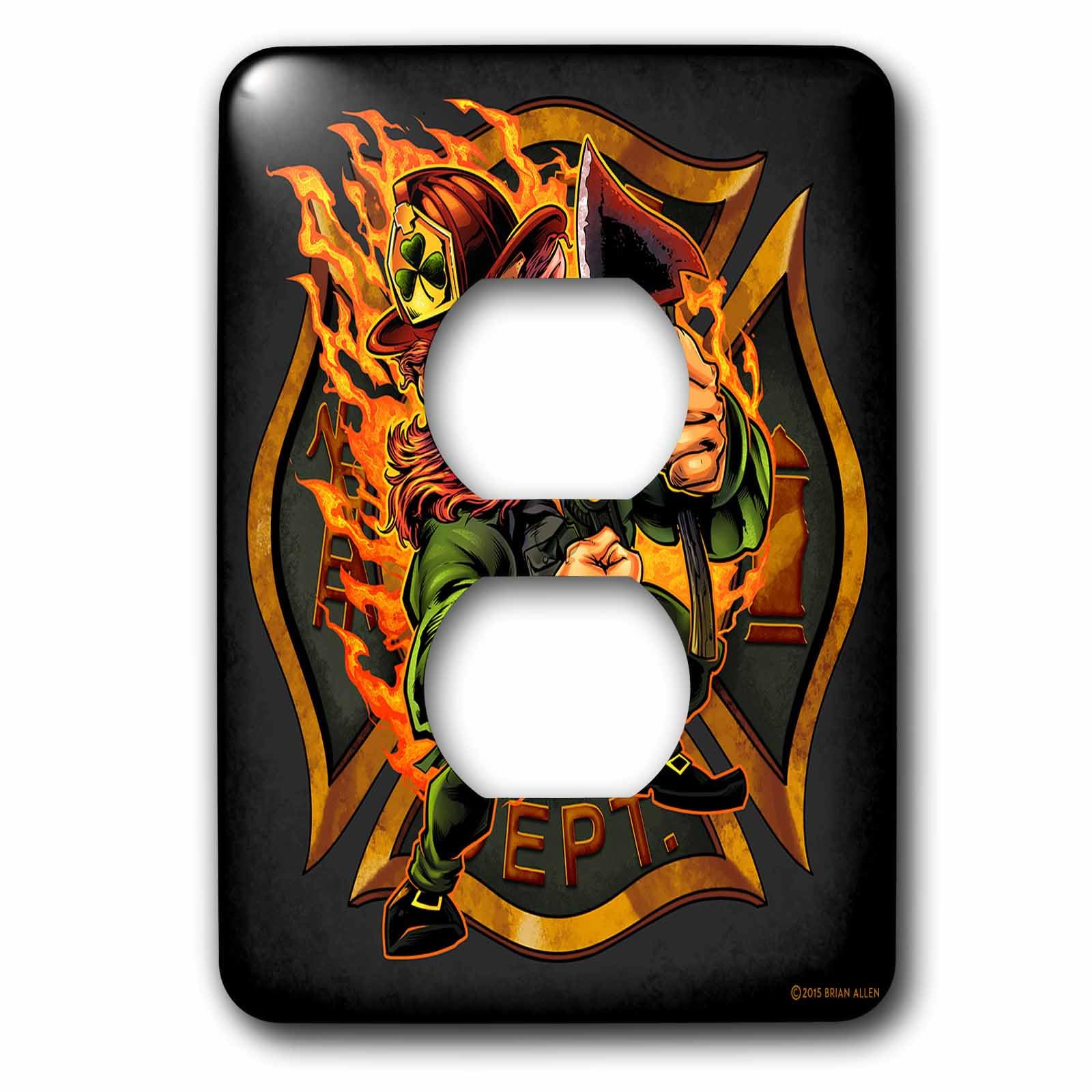 Leprechaun Pompier Logo cache double prise murale 3dRose LSP_252448_6