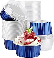 Vista 11 de EUSOAR Moldes desechables de papel de aluminio con tapas, 30 piezas de 5 onzas (4.2 fl oz) de papel de aluminio para magdalenas, tazas para hornear