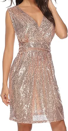 Amazon.com: Sequin Dress for Women Sleeveless Deep V Neck Sparkly