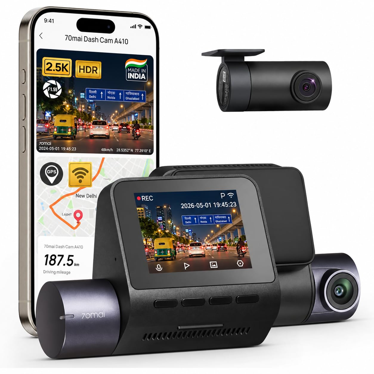 70mai A410 Dual Dash Cam - 2.5K Front & 1080P Rear -1 70mai A410 Dual Dash Cam - 2.5K Front & 1080P Rear -1