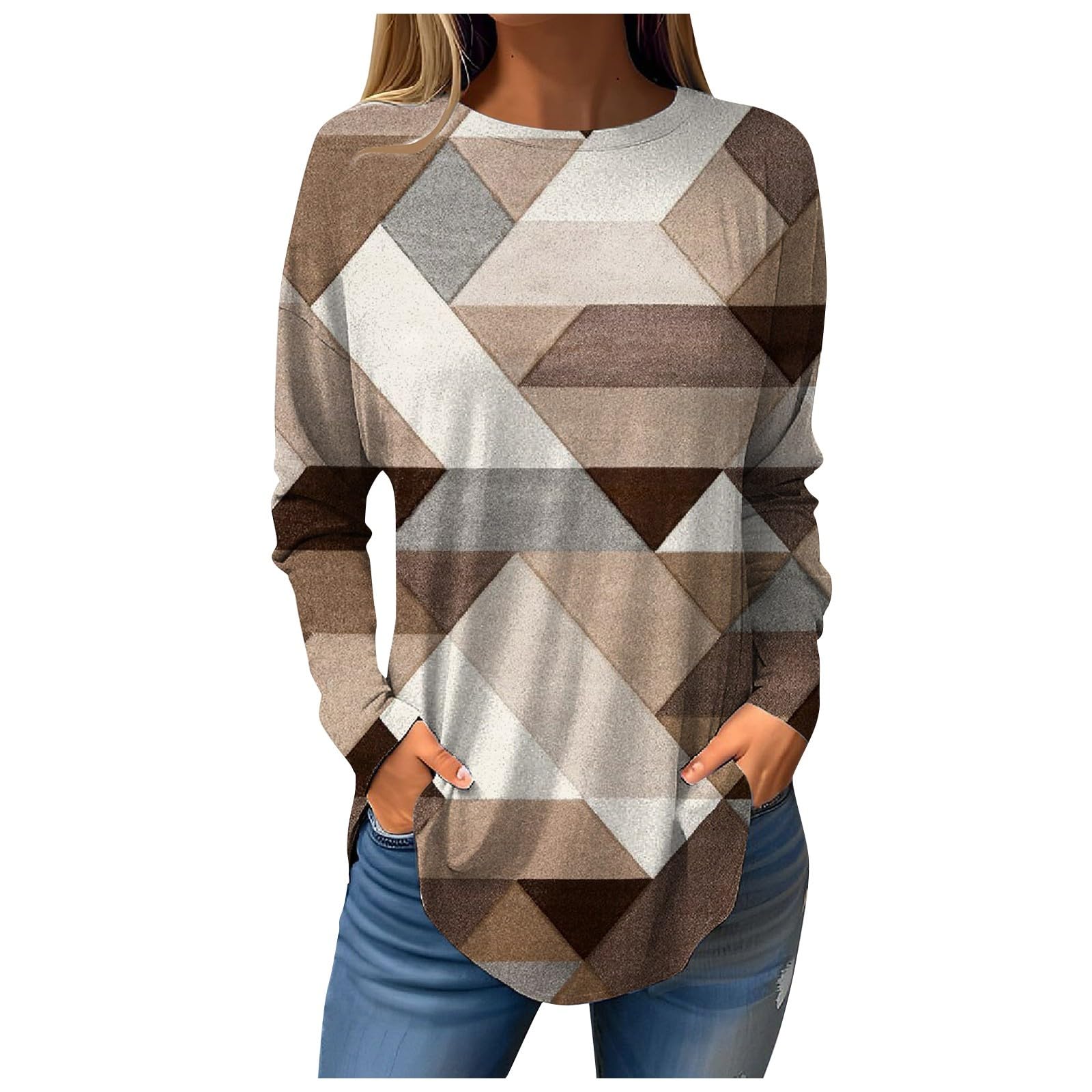 GenericWomen's Casual Long Sleeve Tops High Low Curved Hem Tunic Tops Pullovers Casual Loose Fall Winter Sweaters T-Shirts