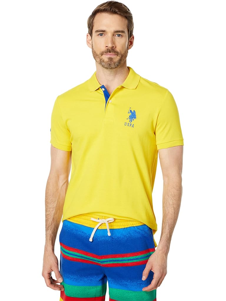 U.S. POLO ASSN. Slim Fit Big Horse Polo with Stripe Collar