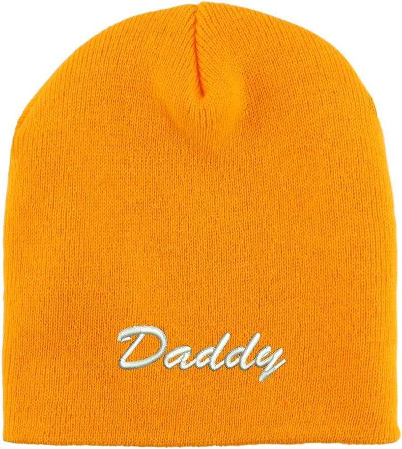 Trendy Apparel Shop Daddy Script Font Embroidered Made in USA Short Acrylic Knit Winter Beanie Hat