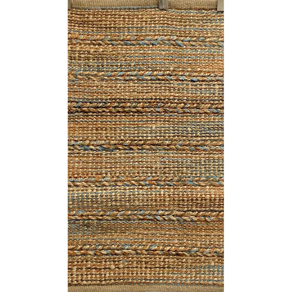 Hand-Woven Light Blue Braided Jute Rug