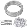 TooTaci 3mm Wire Rope Kit, 30M/3mm PVC Coated Stainless Steel Cable with 50pcs Crimping Sleeves & 20pcs Steel Wire Thimbles, 7×7 Strands Tension Wire for Garden/Fence Wire/Curtain/Hanging Job