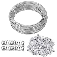 Vista 7 de TooTaci Cable de acero inoxidable recubierto de vinilo negro de 1/8, cuerda de alambre de 100 pies con 50 fundas de crimpado y 20 dedales, cable