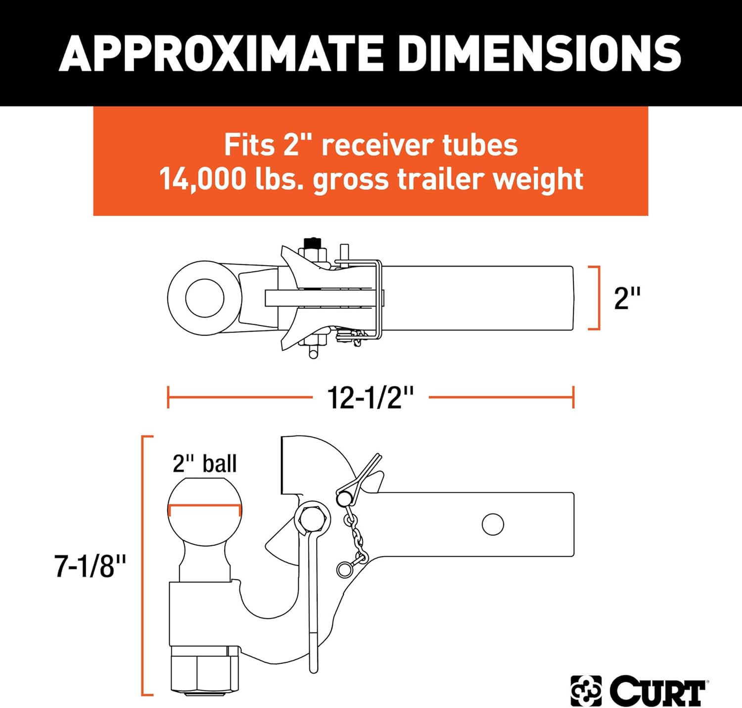 CURT 48407 SecureLatch Receiver-Mount 2-Inch Ball and Pintle Hitch Combination, 2-in Shank, 14,000 Pounds