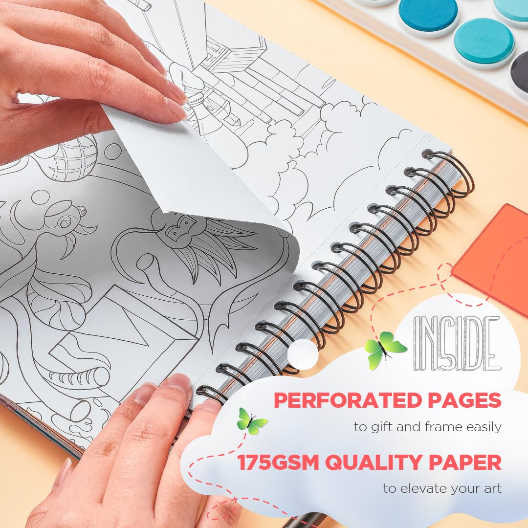 ColorIt Modern Art, Malbuch für Erwachsene, Band II, Spiralbindung, zum Stressabbau, 50 Zeichnungen, inspiriert von berühmten Gemälden, dickes Papier, perforierte Seiten, flach liegend, fester