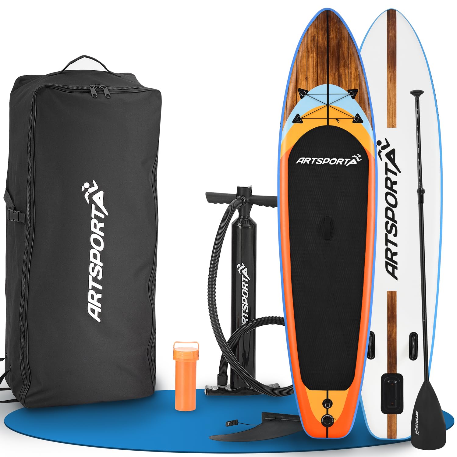 ArtSport Planche de Stand Up Paddle en kit Gonflable 320 cm – 150 kg – Leash, Pompe, pagaie, Sac et Accessoires – Planche de Sup