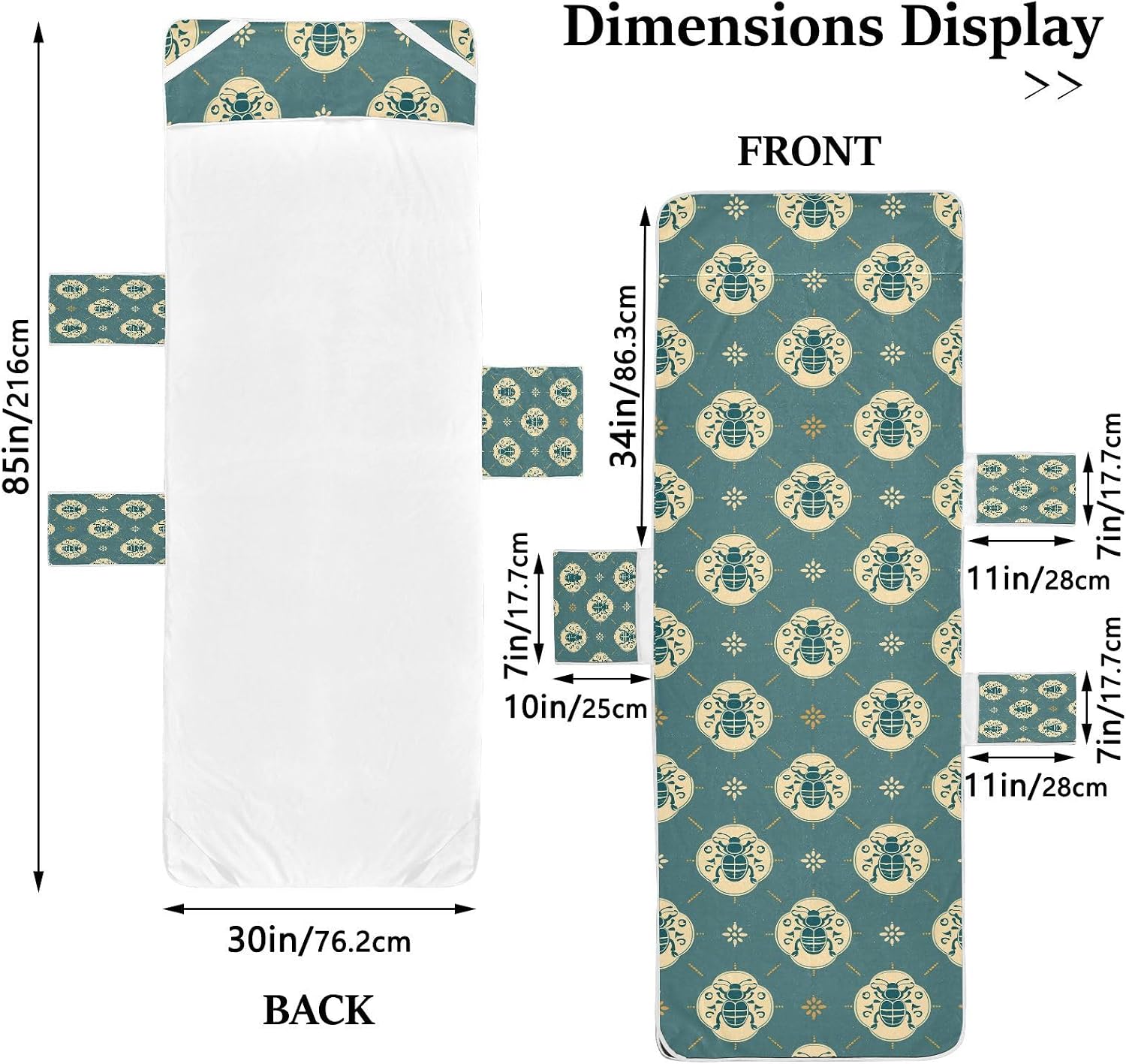 Traditional Chinese Pattern Lady Bug Teal Patio Lounge Chair Covers Soft Absorbent Outdoor Chaise Lounge Towels with Pockets for Beach Garden Courtyard Trips, 85" X 30"