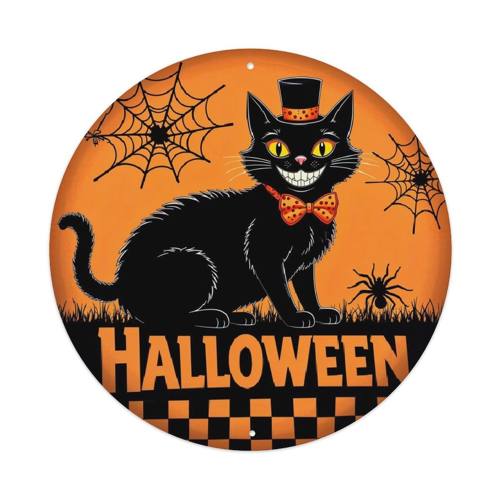 Black Cat Spider Web Halloween Metal Tin Sign Plaque