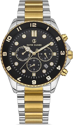 DAVID GUNER Watch for Men with Stainless Steel Band Quartz Analog Men Watch with Auto Date Elegant Waterproof Mens Watch