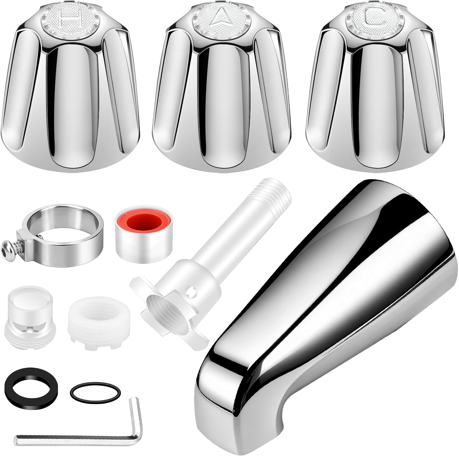 EEEKit Shower Knobs 3 Piece and Bath Tub Spout, Shower Knob Replacement Set with Four in One Tub Adapter Kit, Bathtub Spout Replacement for 1/2'', 3/4'' IPS Inside Thread