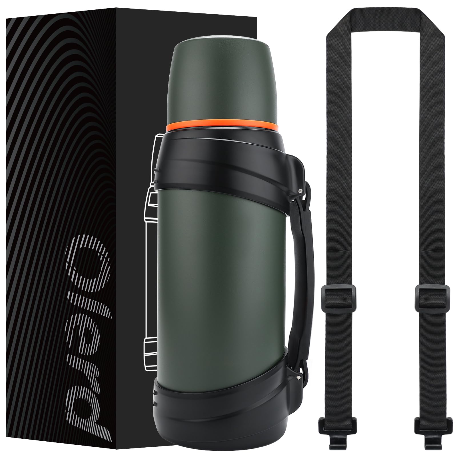 Grande bouteille thermos à café de 1,8 l pour voyage – Bouteille isotherme classique avec tasse en plastique – Bouteille de boisson isotherme en acier inoxydable de 2 L pour la randonnée, la
