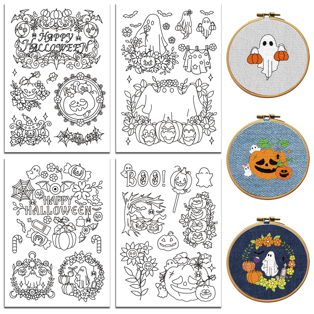 Peacoblue Halloween Ghost Face Pumpkin Stick and Stitch Embroidery Patterns — image 1