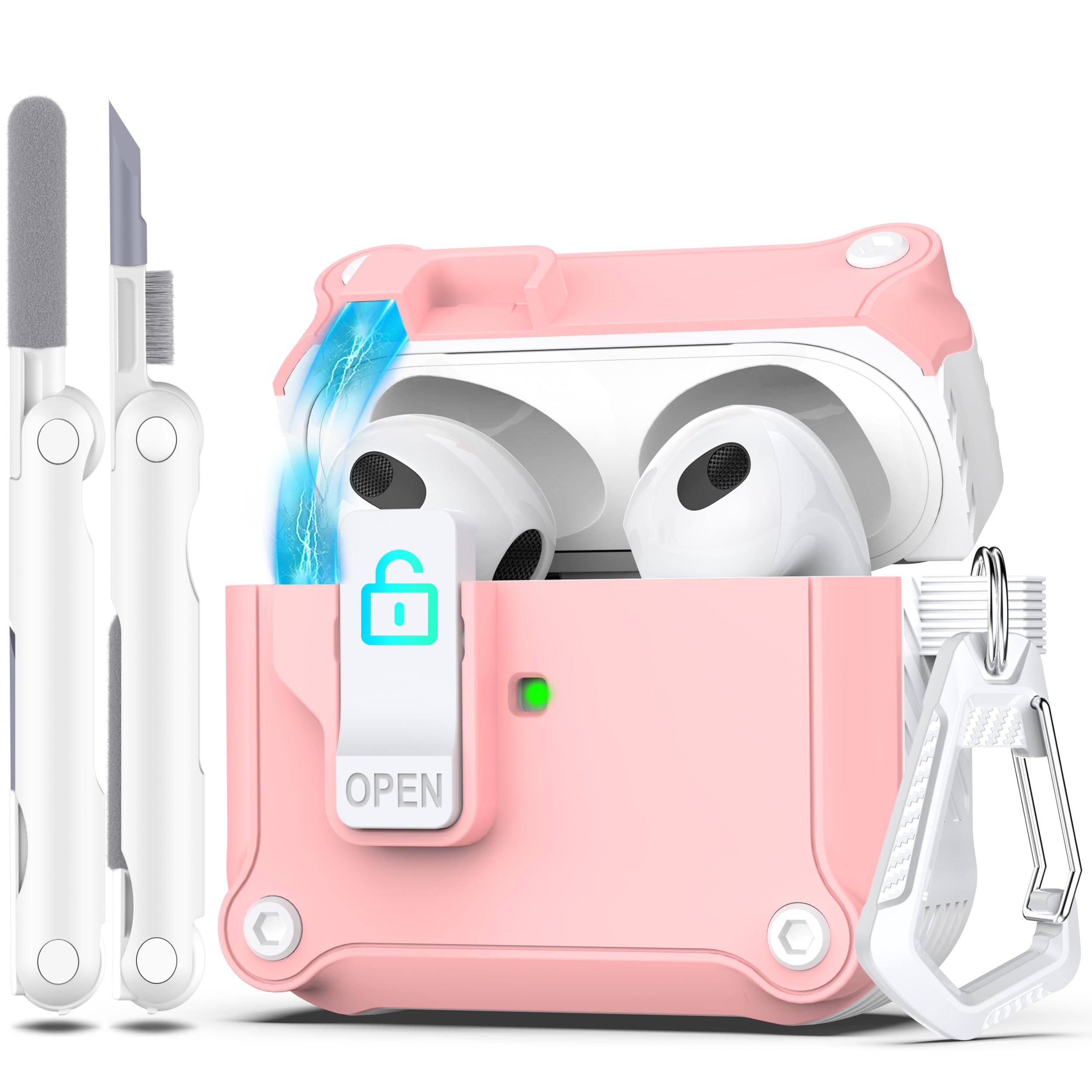 R-fun for AirPods 3rd Generation 2021 Charging Case Cover, Full Drop Protection Auto Pop-Up Lid Design for Apple Airpod 3 Gen Case with Cleaner Kit &