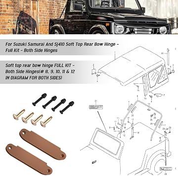 Both Side Soft Top Rear Bow Hinge Kit,Resists Rust,Cracking