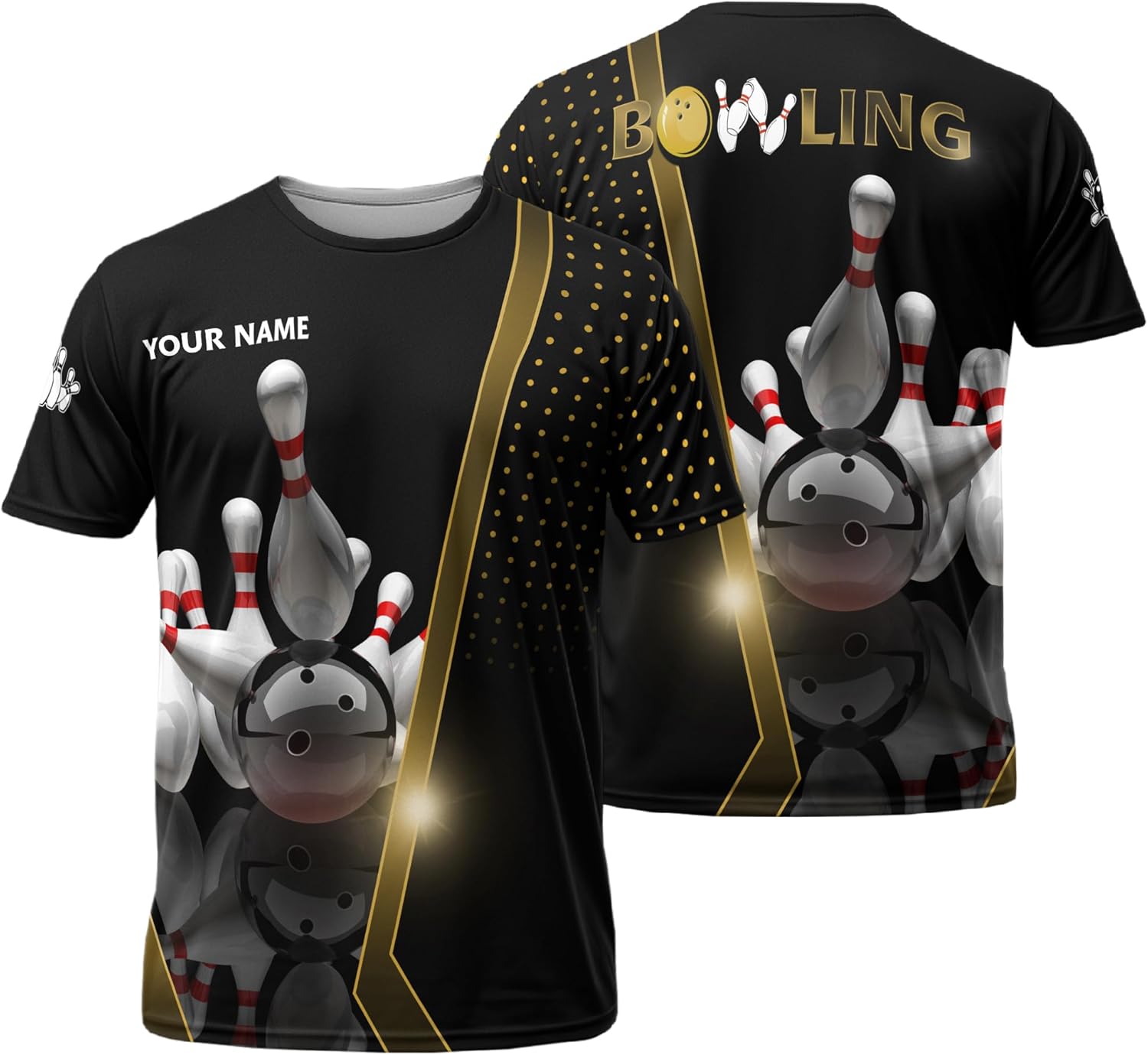 Men's Bowling Short Sleeve Tshirt Personalized Bowling Pin Tee Shirt for Boyfriend Print Bowling Clothing