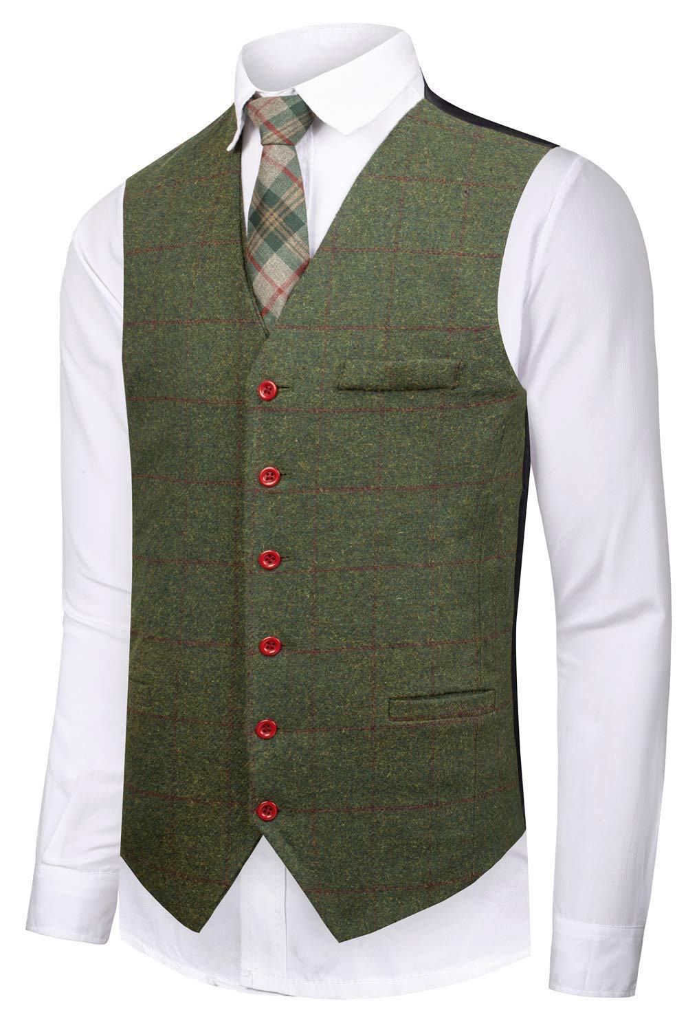 Uomo Abito Scozzese a Tre Pezzi Smoking da Sposa Monopetto con Revers Classico