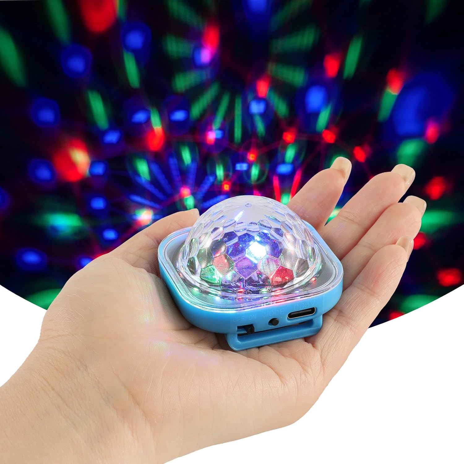Lancoon Disco Ball Light, Wearable Mini Portable LED Lamp Night Strobe Watch Bracelet USB Charging Voice Control with Suction Cup for Kid Party Car Dance DJ Club Pack of 4(Pink, Blue, Yellow, White)
