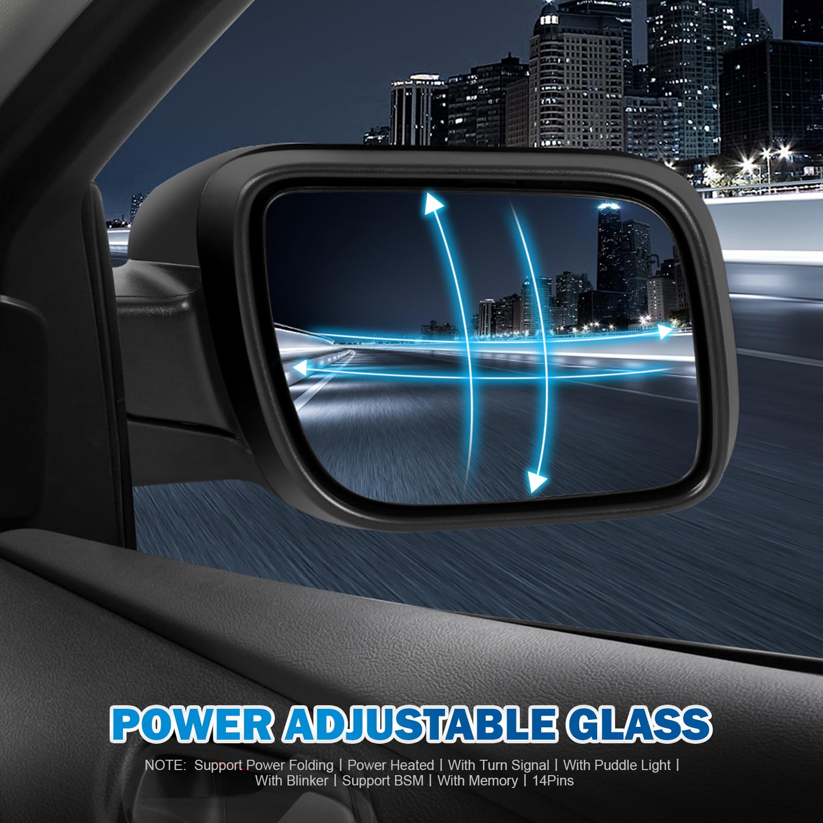 Passenger Side Power Folding Mirror For 2016-2019 Ford Explorer - With Memory, BSM, Puddle Light
